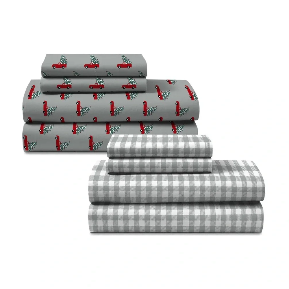 2 SETS XMAS SHEETS Two-Pack NEW Easy Living Holiday Microfiber Sheet Set - Picture 6 of 17